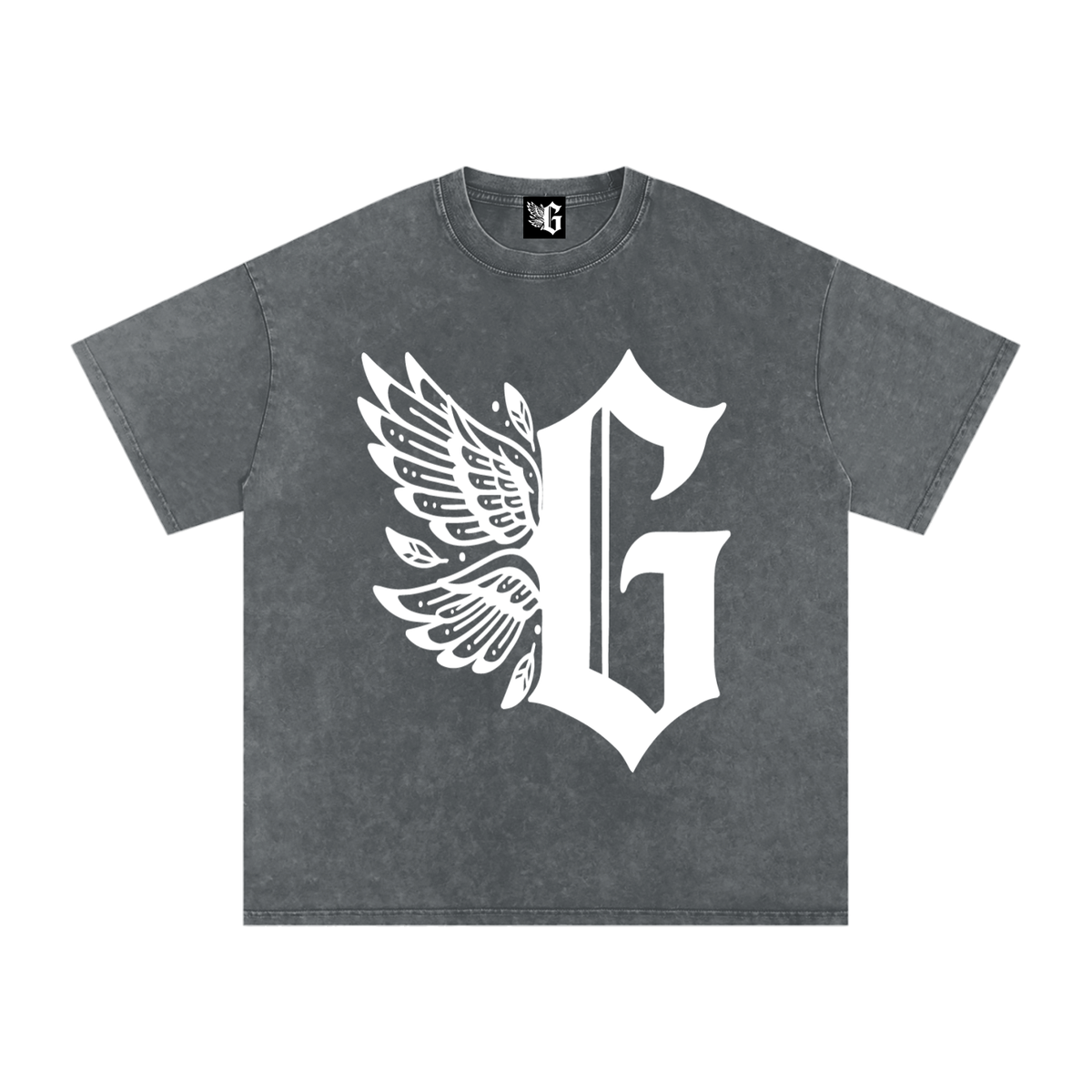 Snow Washed Oversized Grim Logo Cotton T-Shirt